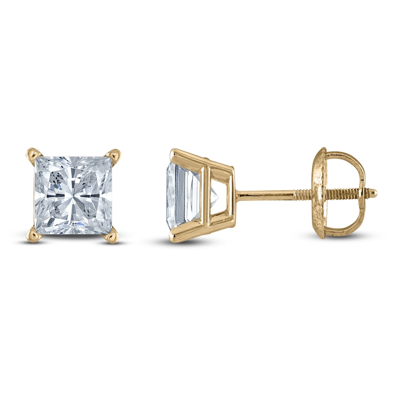 Main Image 1 of Princess-Cut Lab-Grown Diamond Solitaire Stud Earrings 4 ct tw 14K Yellow Gold (F/SI2)