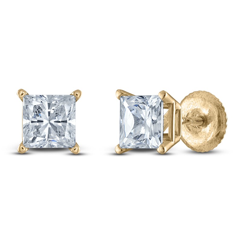 Main Image 2 of Princess-Cut Lab-Grown Diamond Solitaire Stud Earrings 4 ct tw 14K Yellow Gold (F/SI2)