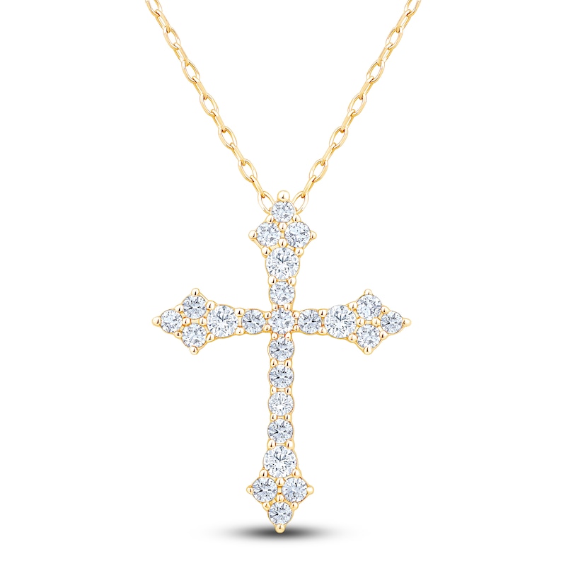 Main Image 1 of Diamond Flared Cross Necklace 1/2 ct tw 10K Yellow Gold 18"