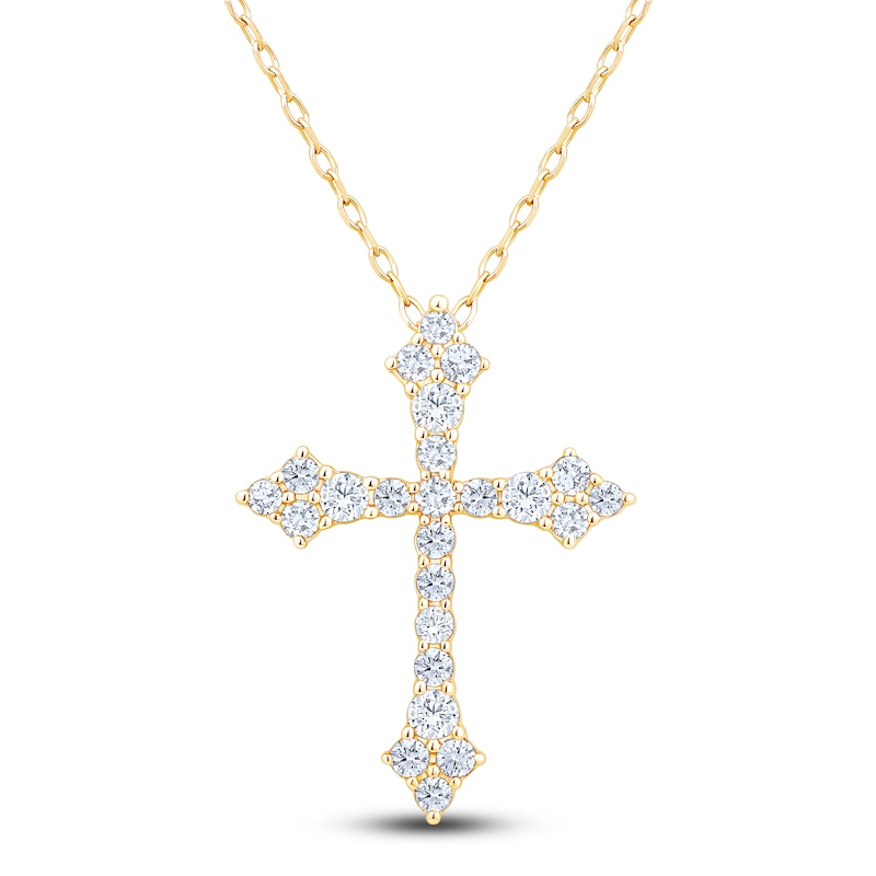 Diamond Flared Cross Necklace 1/2 ct tw 10K Yellow Gold 18"