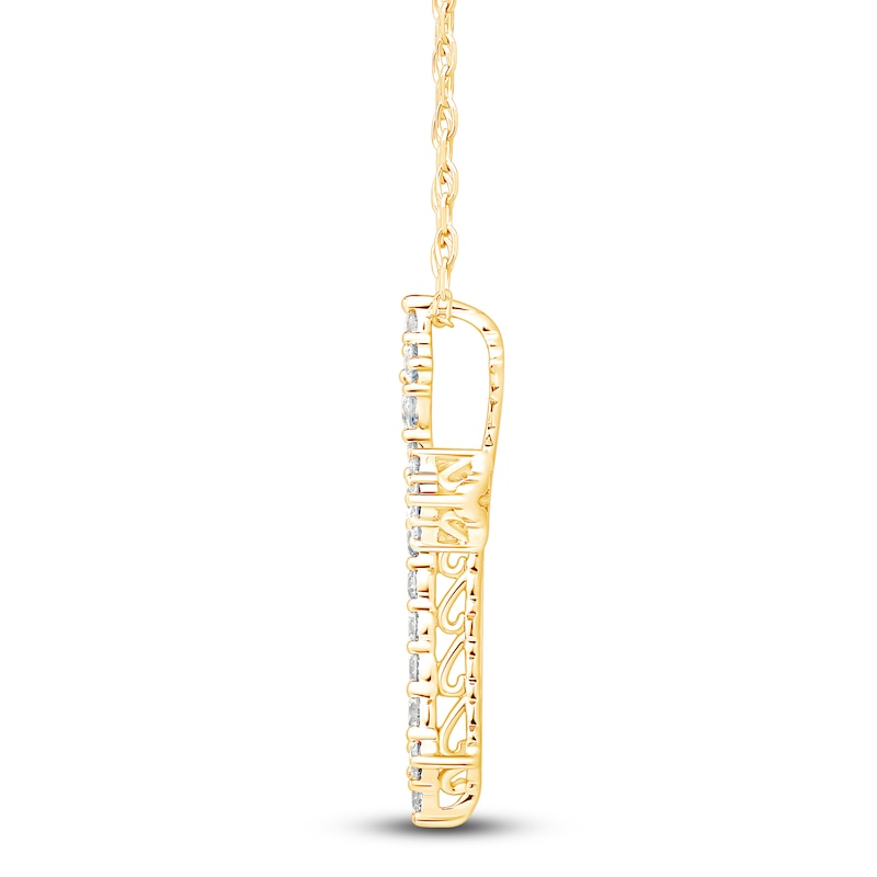 Main Image 2 of Diamond Flared Cross Necklace 1/2 ct tw 10K Yellow Gold 18"