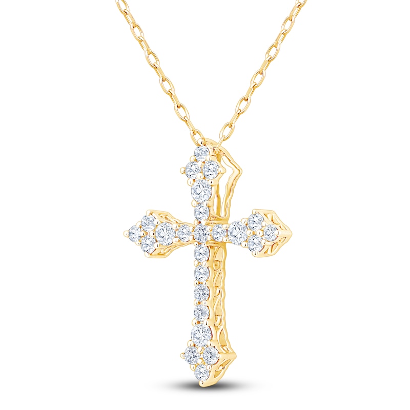 Diamond Flared Cross Necklace 1/2 ct tw 10K Yellow Gold 18"