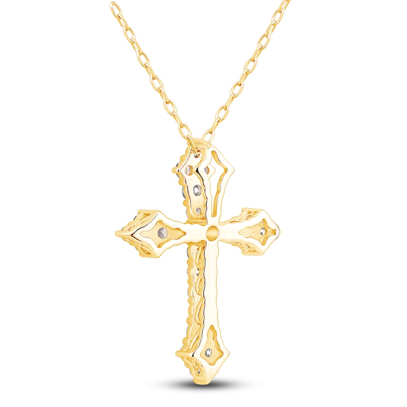 Main Image 4 of Diamond Flared Cross Necklace 1/2 ct tw 10K Yellow Gold 18"