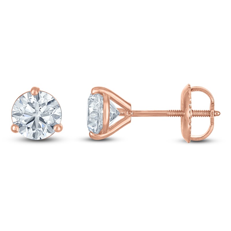 Main Image 1 of Certified Round-Cut Diamond Solitaire Stud Earrings 1-3/8 ct tw 18K Rose Gold (SI2/I)