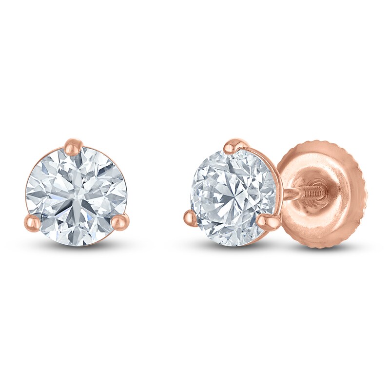 Main Image 2 of Certified Round-Cut Diamond Solitaire Stud Earrings 1-3/8 ct tw 18K Rose Gold (SI2/I)