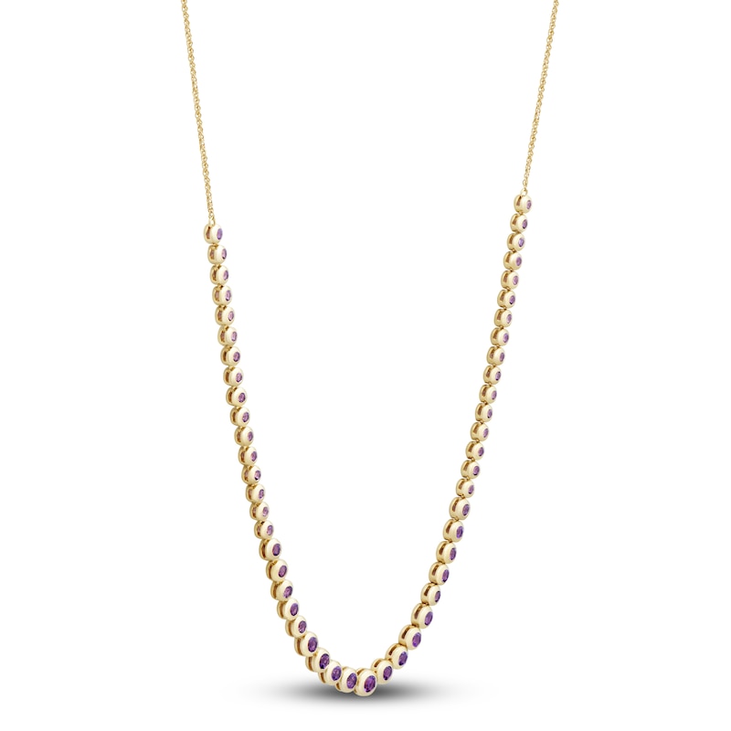 Main Image 2 of Round-Cut Natural Amethyst Bezel Bolo Necklace 14K Yellow Gold 26"