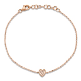 Shy Creation Diamond Heart Bracelet 1/20 ct tw 14K Rose Gold 7" SC55002978