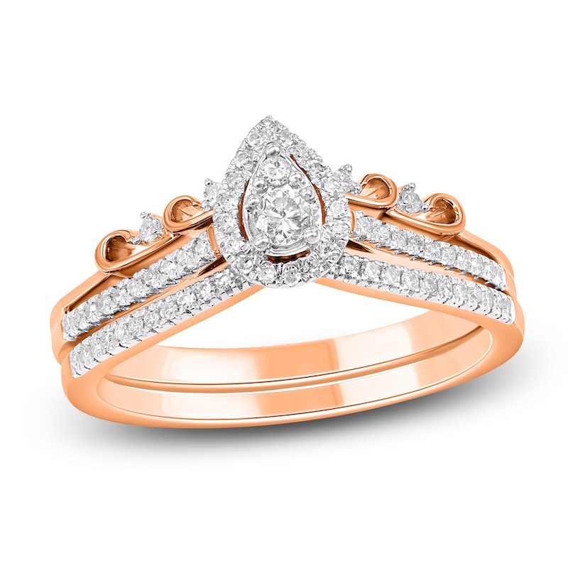 Main Image 1 of Multi-Diamond Pear-Shaped Halo Bridal Set 1/4 ct tw 10K Rose Gold