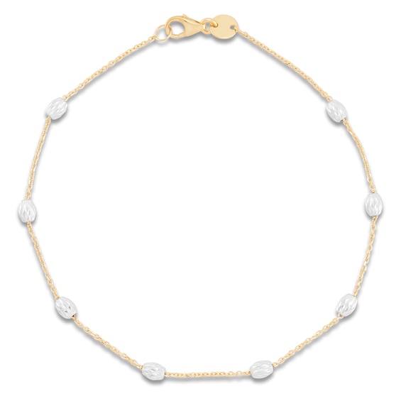 Italia D'Oro Bead Tin-Cup Bracelet Hollow 14K Two-Tone Gold 7.5"
