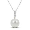 Thumbnail Image 1 of Cultured Pearl & White Lab-Created Sapphire Drop Necklace Sterling Silver 18"