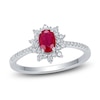 Thumbnail Image 1 of Oval-Cut Natural Ruby & Diamond Starburst Halo Ring 1/4 ct tw 14K White Gold