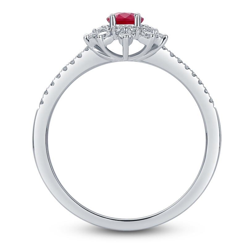 Main Image 2 of Oval-Cut Natural Ruby & Diamond Starburst Halo Ring 1/4 ct tw 14K White Gold