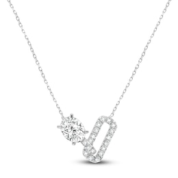 Oval & Round-Cut Lab-Grown Diamond Paperclip Link Necklace 2 ct tw 14K White Gold 18"