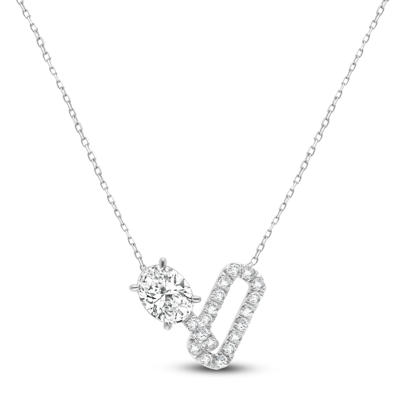Main Image 1 of Oval & Round-Cut Lab-Grown Diamond Paperclip Link Necklace 2 ct tw 14K White Gold 18"