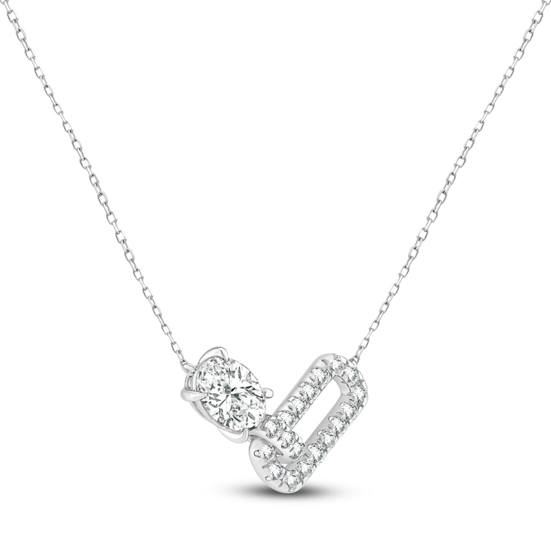 Main Image 2 of Oval & Round-Cut Lab-Grown Diamond Paperclip Link Necklace 2 ct tw 14K White Gold 18"