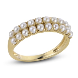 Cultured Pearl Seed Two-Row Ring 14K Yellow Gold