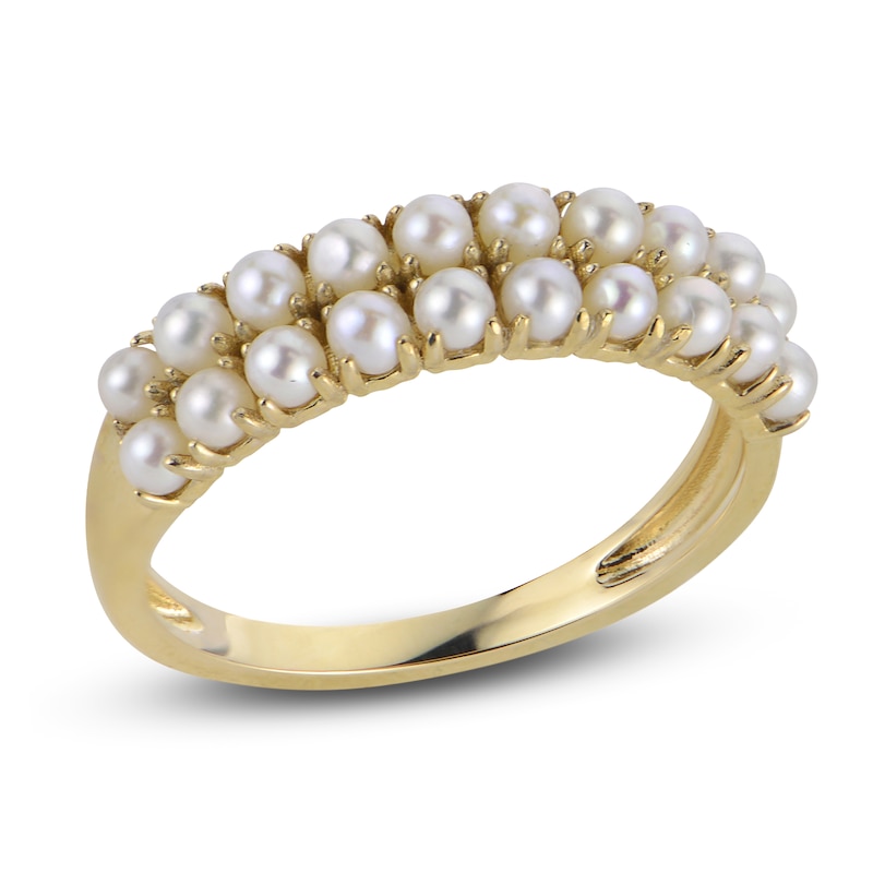 Main Image 1 of Cultured Pearl Seed Two-Row Ring 14K Yellow Gold