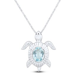 Oval-Cut Natural Aquamarine Turtle Necklace Sterling Silver 18"