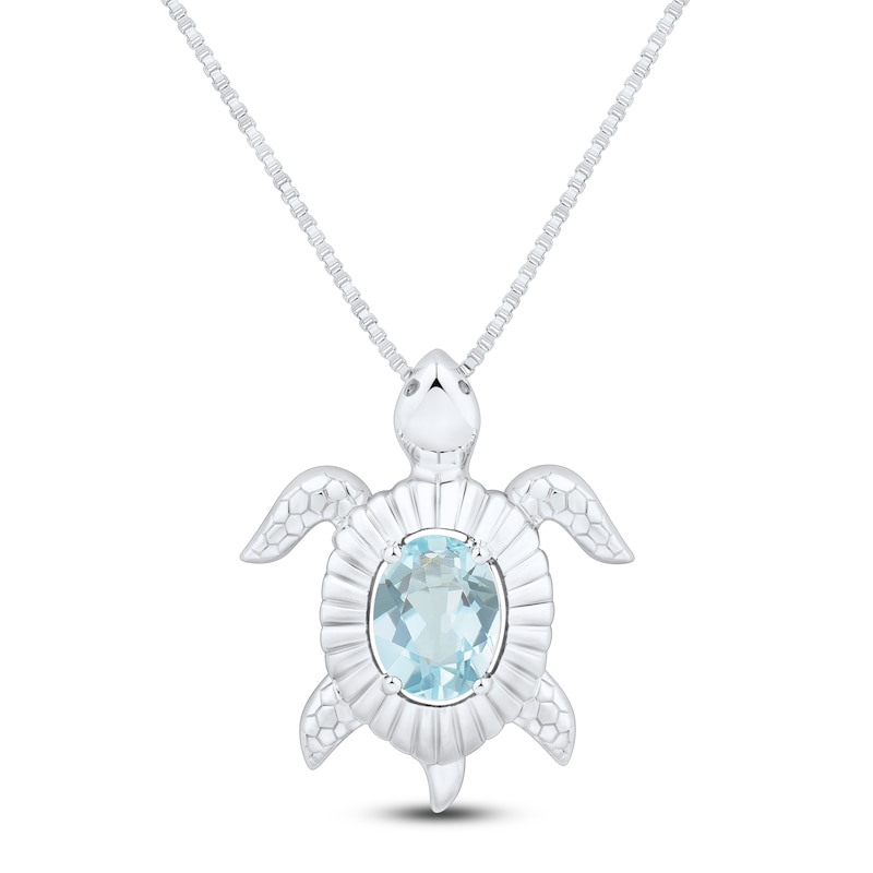 Main Image 1 of Oval-Cut Natural Aquamarine Turtle Necklace Sterling Silver 18"