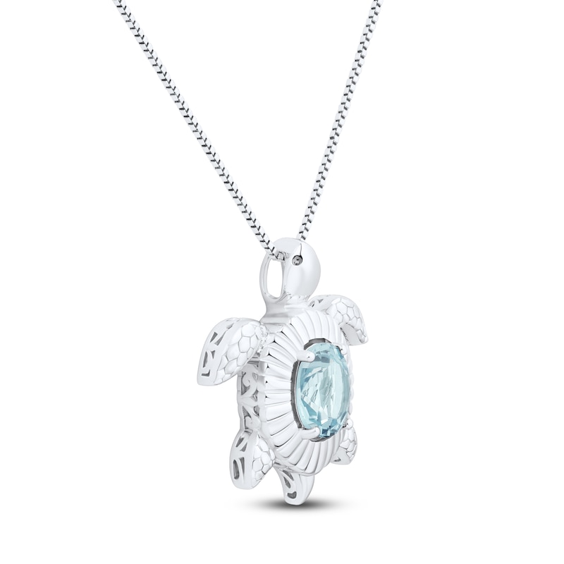 Main Image 2 of Oval-Cut Natural Aquamarine Turtle Necklace Sterling Silver 18"