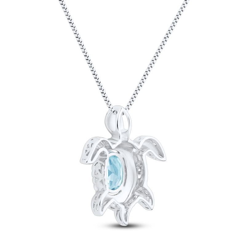Main Image 3 of Oval-Cut Natural Aquamarine Turtle Necklace Sterling Silver 18"