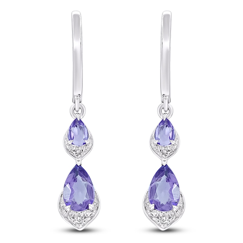 Main Image 2 of Pear-Shaped Natural Amethyst & Diamond Dangle Hoop Earrings 1/20 ct tw 10K White Gold