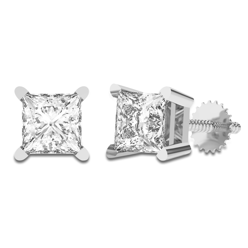 Main Image 2 of Princess-Cut Lab-Grown Diamond Solitaire Stud Earrings 1-1/4 ct tw 14K White Gold (SI2/F)