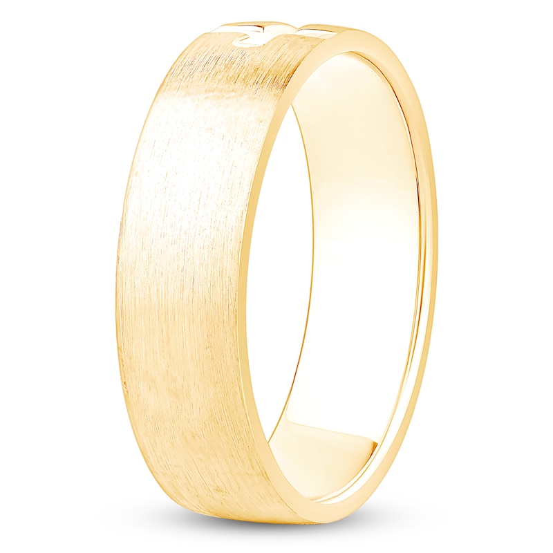 Main Image 2 of Men's Cross Center Brushed Wedding Band 14K Yellow Gold 6mm