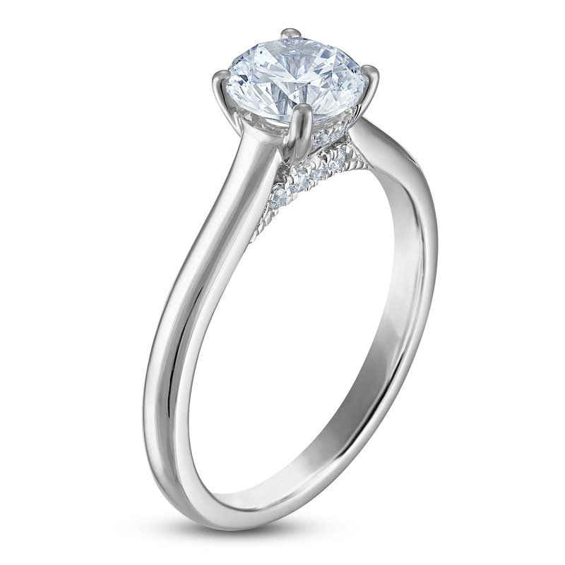 Main Image 2 of Round-Cut Lab-Grown Diamond Solitaire Plus Engagement Ring 1 ct tw Platinum (VS2/F)