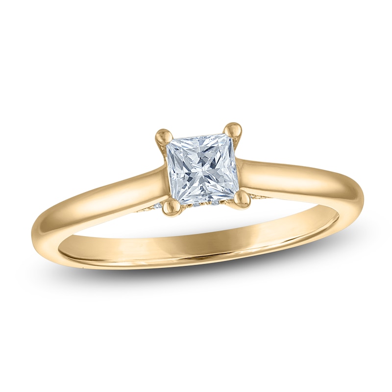 Main Image 1 of Princess-Cut Lab-Grown Diamond Solitaire Plus Engagement Ring 1/2 ct tw 18K Yellow Gold (VS2/F)