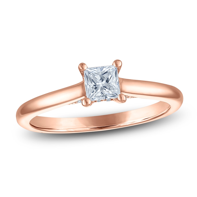 Main Image 1 of Princess-Cut Lab-Grown Diamond Solitaire Plus Engagement Ring 1/2 ct tw 18K Rose Gold (VS2/F)