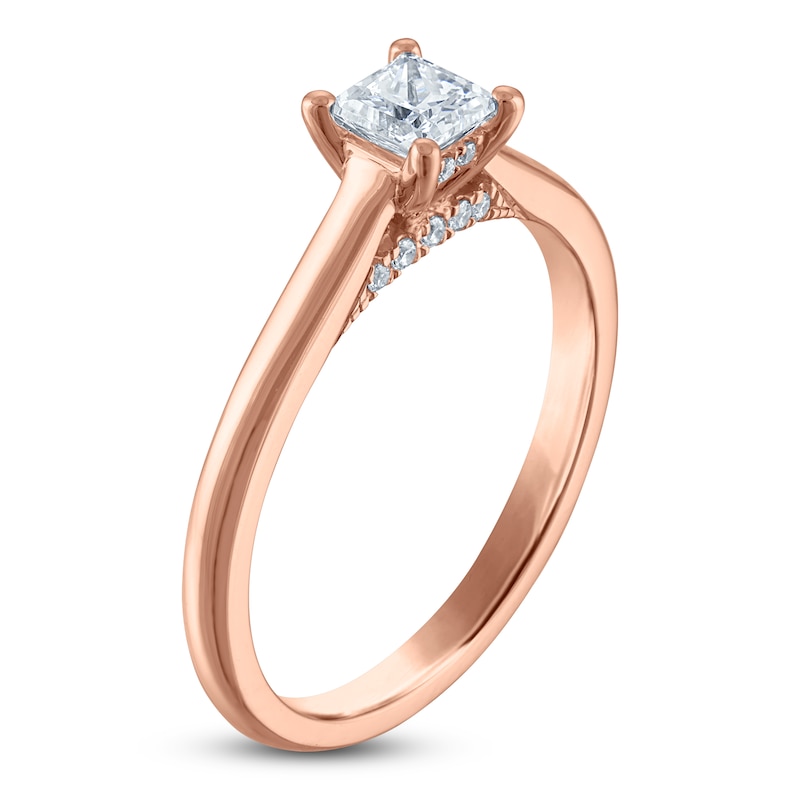 Main Image 2 of Princess-Cut Lab-Grown Diamond Solitaire Plus Engagement Ring 1/2 ct tw 18K Rose Gold (VS2/F)
