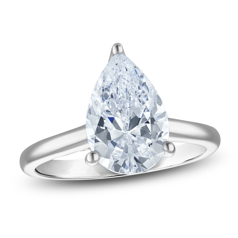 Main Image 1 of Pear-Shaped Lab-Grown Diamond Solitaire Plus Engagement Ring 2-5/8 ct tw Platinum (VS2/F)