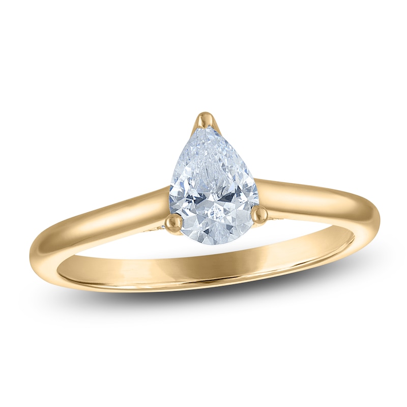 Main Image 1 of Pear-Shaped Lab-Grown Diamond Solitaire Plus Engagement Ring 1/2 ct tw 18K Yellow Gold (VS2/F)