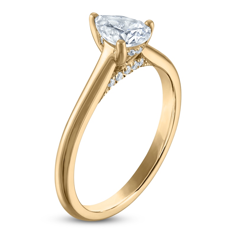 Main Image 2 of Pear-Shaped Lab-Grown Diamond Solitaire Plus Engagement Ring 1/2 ct tw 18K Yellow Gold (VS2/F)