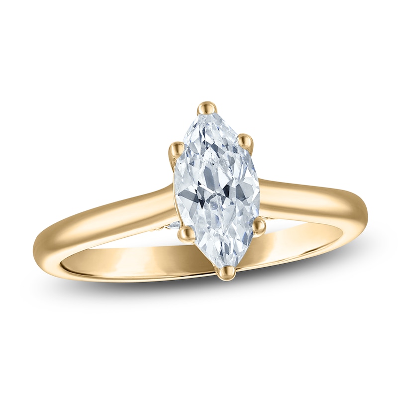 Main Image 1 of Marquise-Cut Lab-Grown Diamond Solitaire Plus Engagement Ring 1 ct tw 18K Yellow Gold (VS2/F)