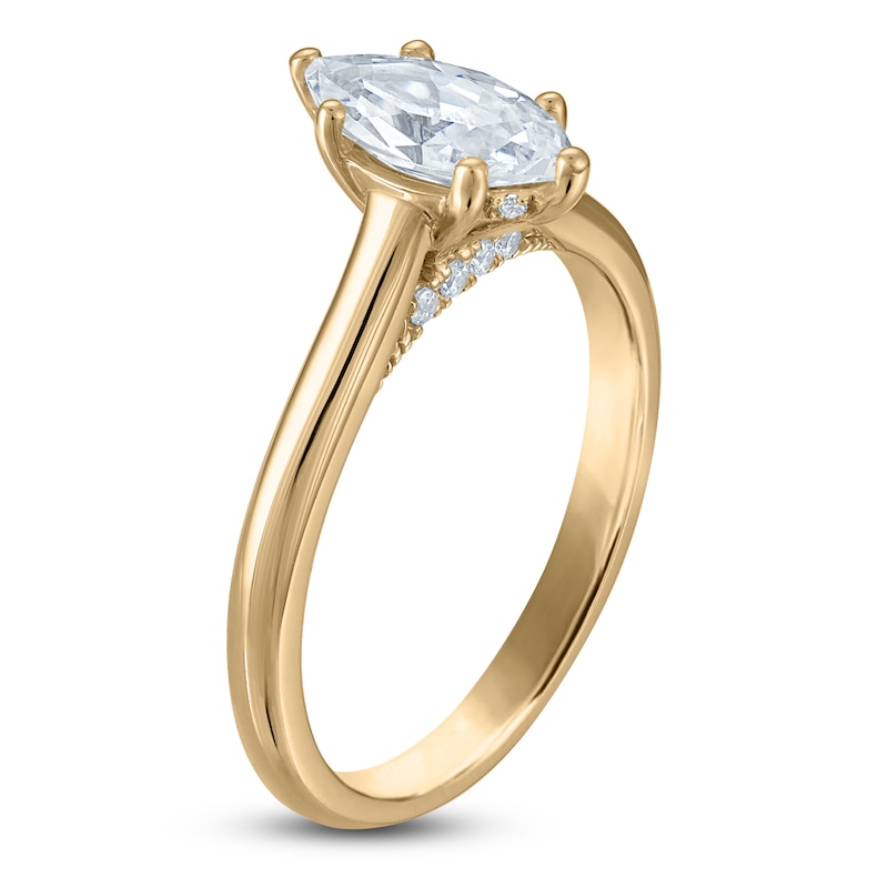 Main Image 2 of Marquise-Cut Lab-Grown Diamond Solitaire Plus Engagement Ring 1 ct tw 18K Yellow Gold (VS2/F)