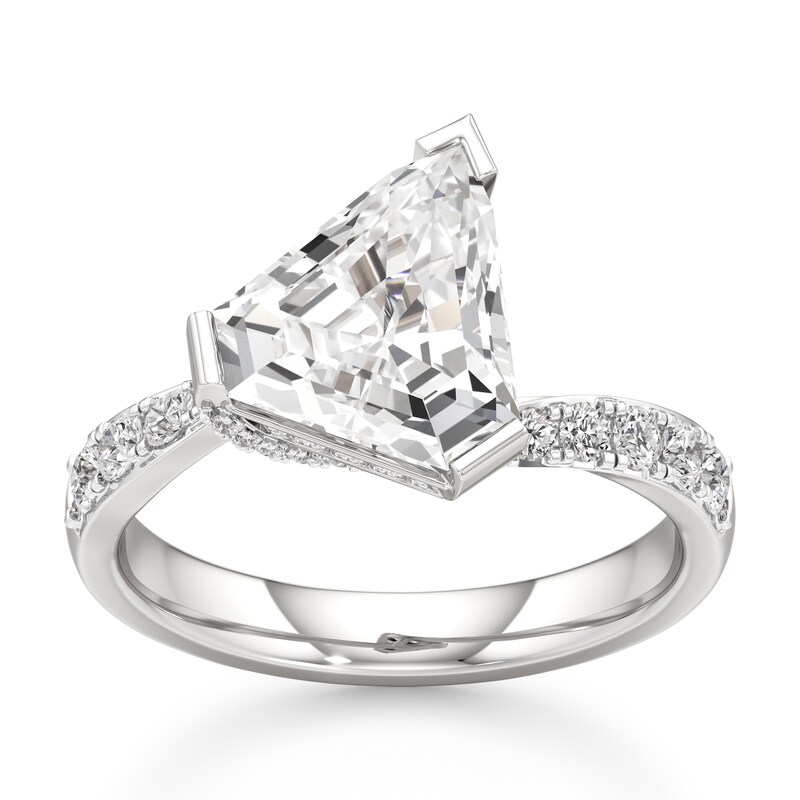 Main Image 1 of J'Lure Shield Step-Cut Lab-Grown Diamond Bypass Engagement Ring 3-1/2 ct tw 18K White Gold