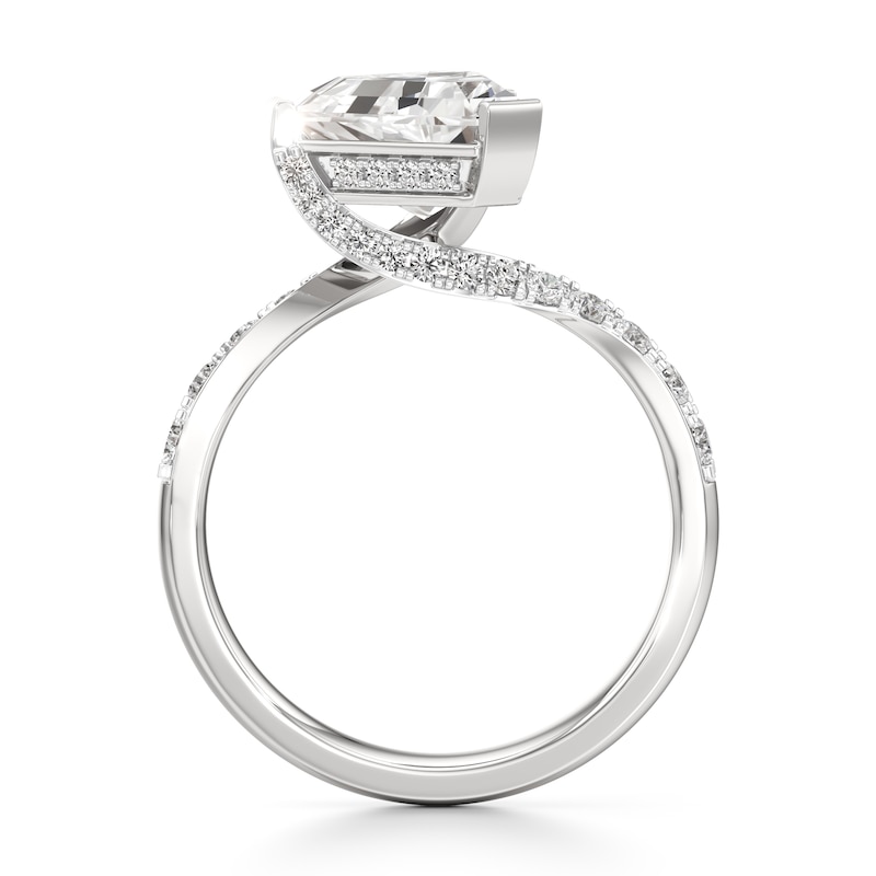 Main Image 2 of J'Lure Shield Step-Cut Lab-Grown Diamond Bypass Engagement Ring 3-1/2 ct tw 18K White Gold