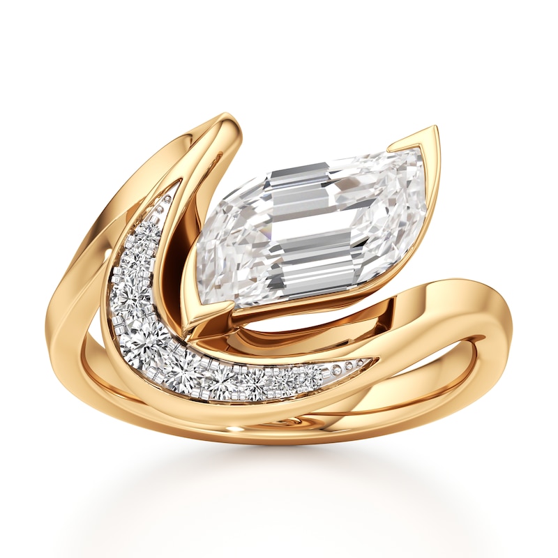 Main Image 1 of J'Lure Leaf Step-Cut Lab-Grown Diamond Engagement Ring 2 ct tw 18K Yellow Gold