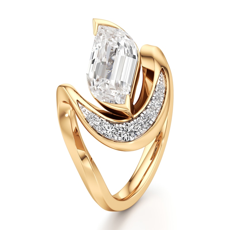 Main Image 4 of J'Lure Leaf Step-Cut Lab-Grown Diamond Engagement Ring 2 ct tw 18K Yellow Gold