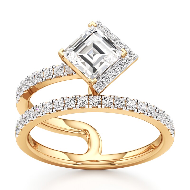 Main Image 1 of J'Lure Carre Step-Cut Lab-Grown Diamond Spiral Engagement Ring 1-3/8 ct tw 18K Yellow Gold