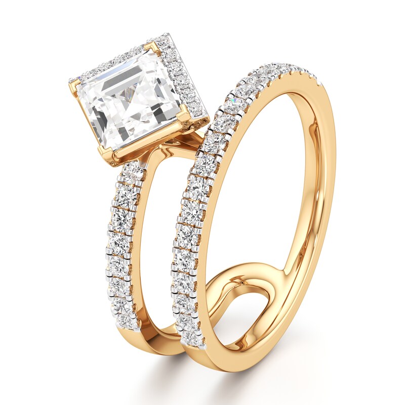 Main Image 4 of J'Lure Carre Step-Cut Lab-Grown Diamond Spiral Engagement Ring 1-3/8 ct tw 18K Yellow Gold