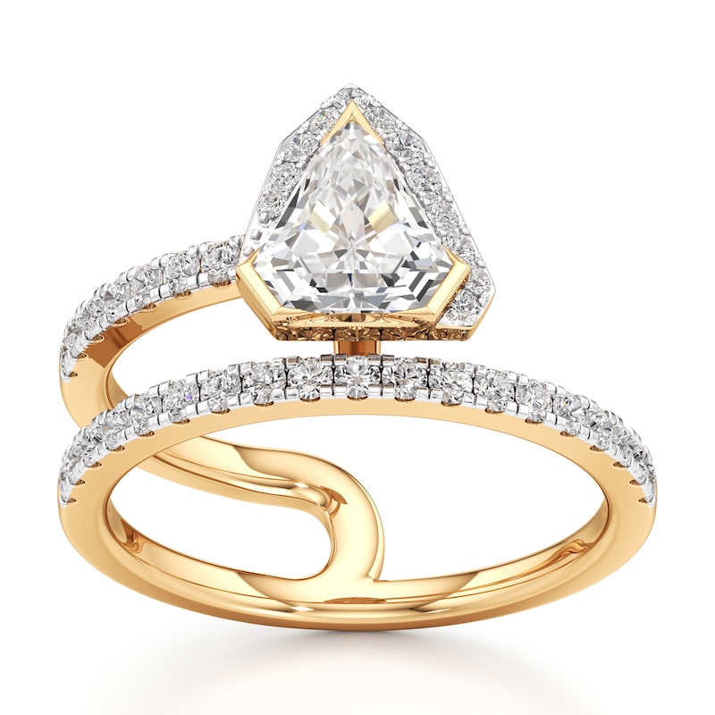 Main Image 1 of J'Lure Shield Step-Cut Lab-Grown Diamond Spiral Engagement Ring 1-3/8 ct tw 18K Yellow Gold