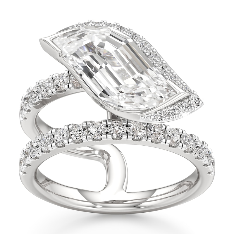 Main Image 1 of J'Lure Leaf Step-Cut Lab-Created Diamond Spiral Engagement Ring 3-3/4 ct tw 18K White Gold