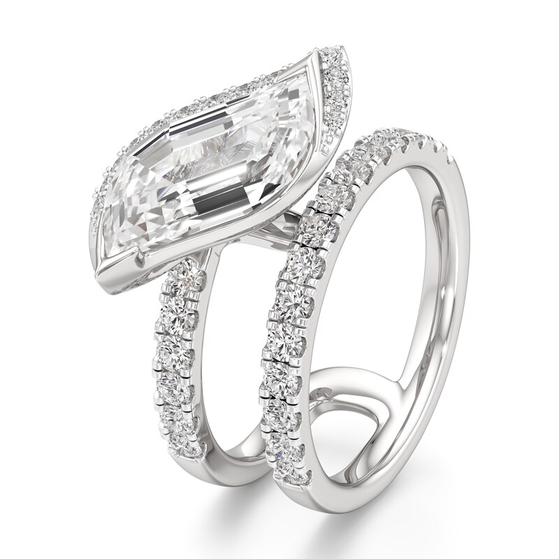 Main Image 4 of J'Lure Leaf Step-Cut Lab-Created Diamond Spiral Engagement Ring 3-3/4 ct tw 18K White Gold