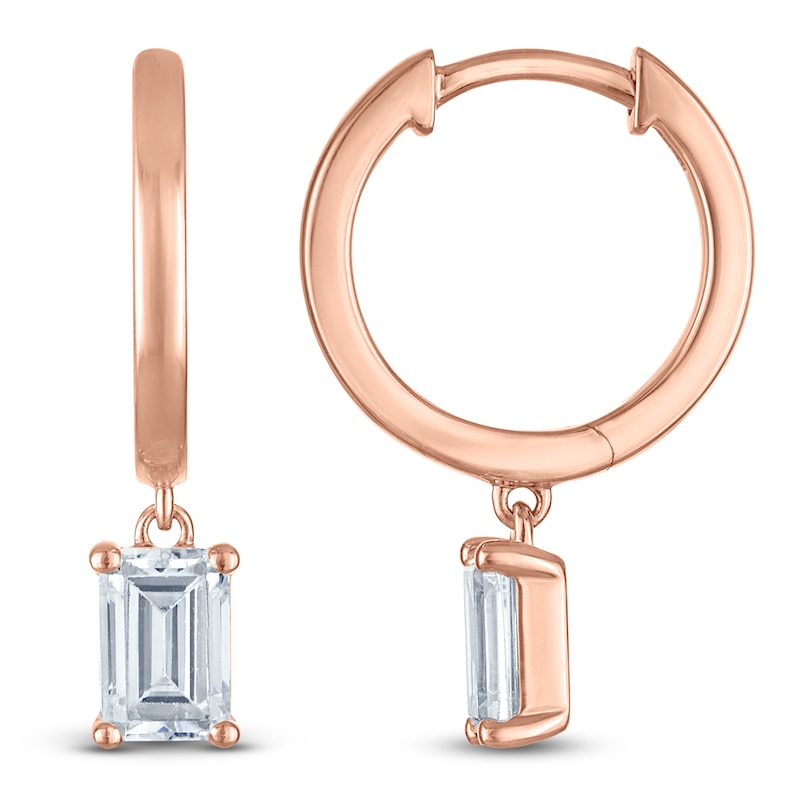 Emerald-Cut Lab-Grown Diamond Solitaire Dangle Hoop Earrings ct tw 14K Rose Gold (SI2/F
