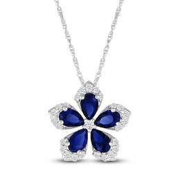 Pear-Shaped Blue Lab-Created Sapphire & White Lab-Created Sapphire Flower Necklace Sterling Silver 18"