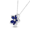 Thumbnail Image 2 of Pear-Shaped Blue Lab-Created Sapphire & White Lab-Created Sapphire Flower Necklace Sterling Silver 18"