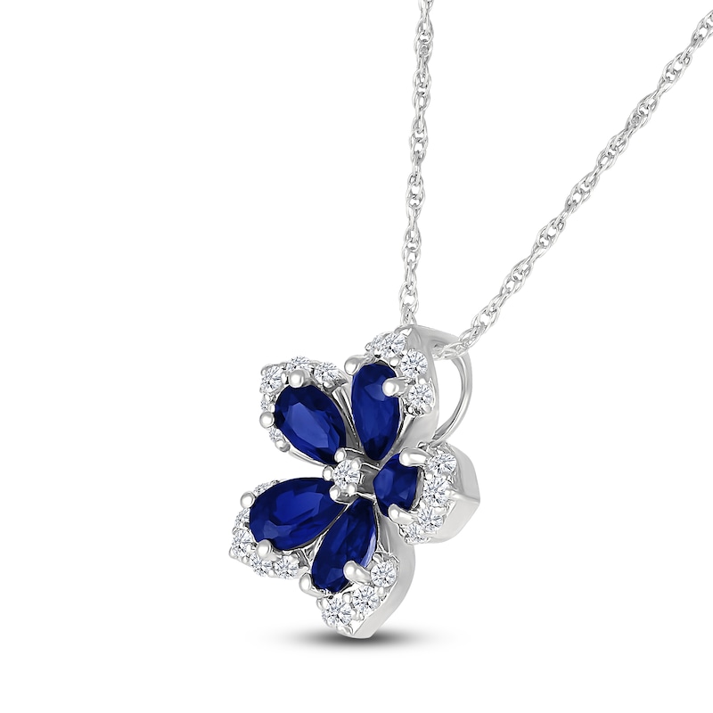 Main Image 2 of Pear-Shaped Blue Lab-Created Sapphire & White Lab-Created Sapphire Flower Necklace Sterling Silver 18"